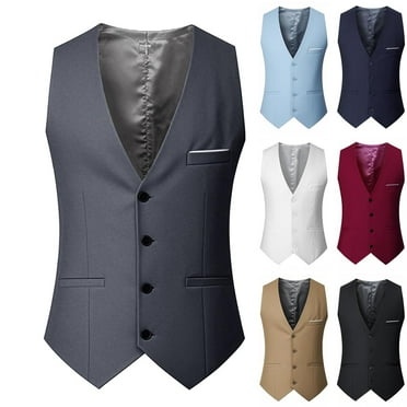 purcolt Men's Dress Vest Suit Waistcoat Formal Business Slim Fit V-neck Sleeveless Jacket with Pockets