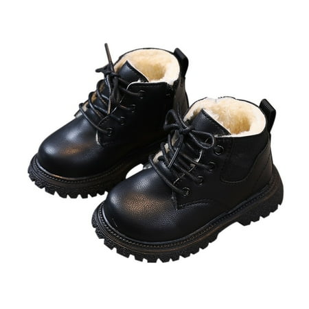 

Leather Boots Boys Girls Autumn Winter Fashion British Style Handsome Casual All-Match Comfortable Simple Side Zipper Design Plus Velvet Warmth Non-Slip Short Boots