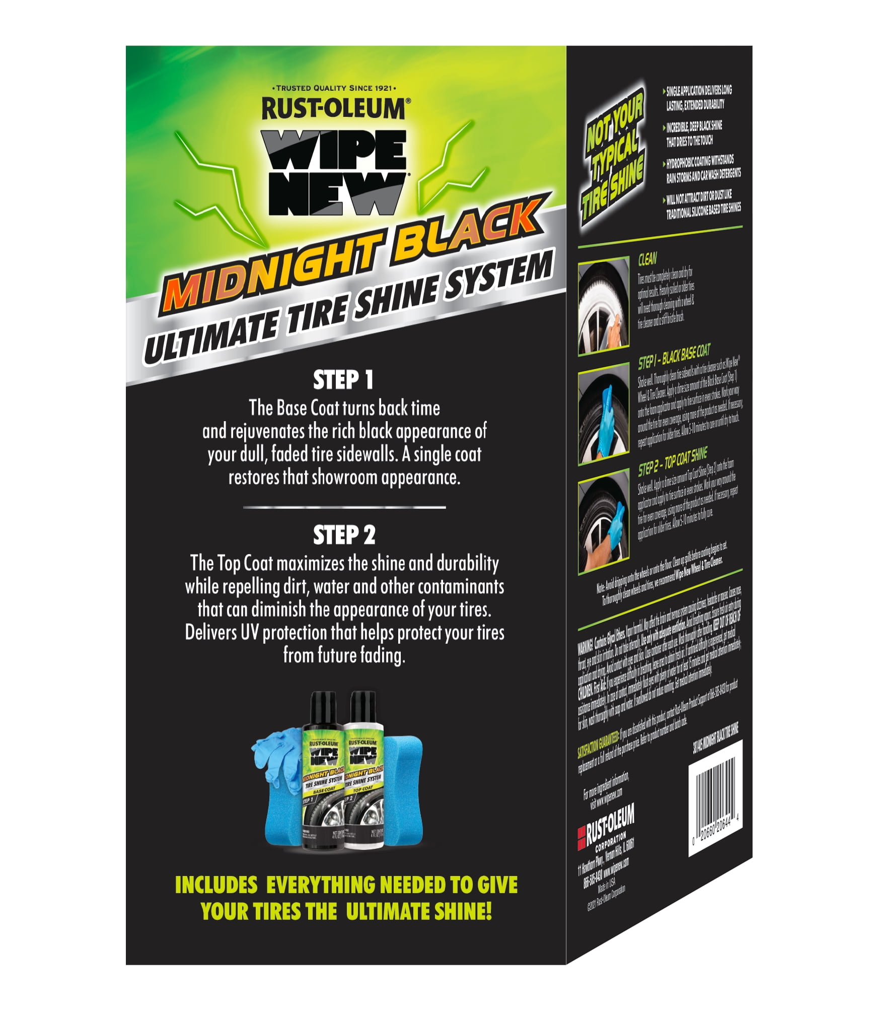 Rust-Oleum Wipe New Midnight Black Ultimate Tire Shine System-381405S, 8 oz