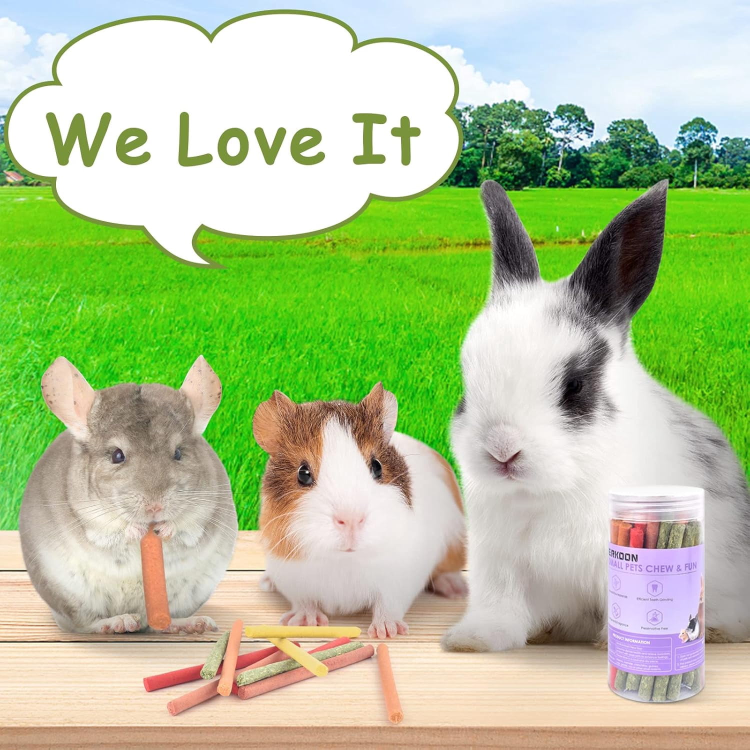 40Pcs Rabbit Timothy Hay Sticks, Five Flavors：PurplePotato/TimothyHay/Pumpkin/Strawberry/Carrot，Suitable Guinea Pig, Hamste, Gerbil, Chinchilla Treats, Chew Toys for Teeth for Bunnies