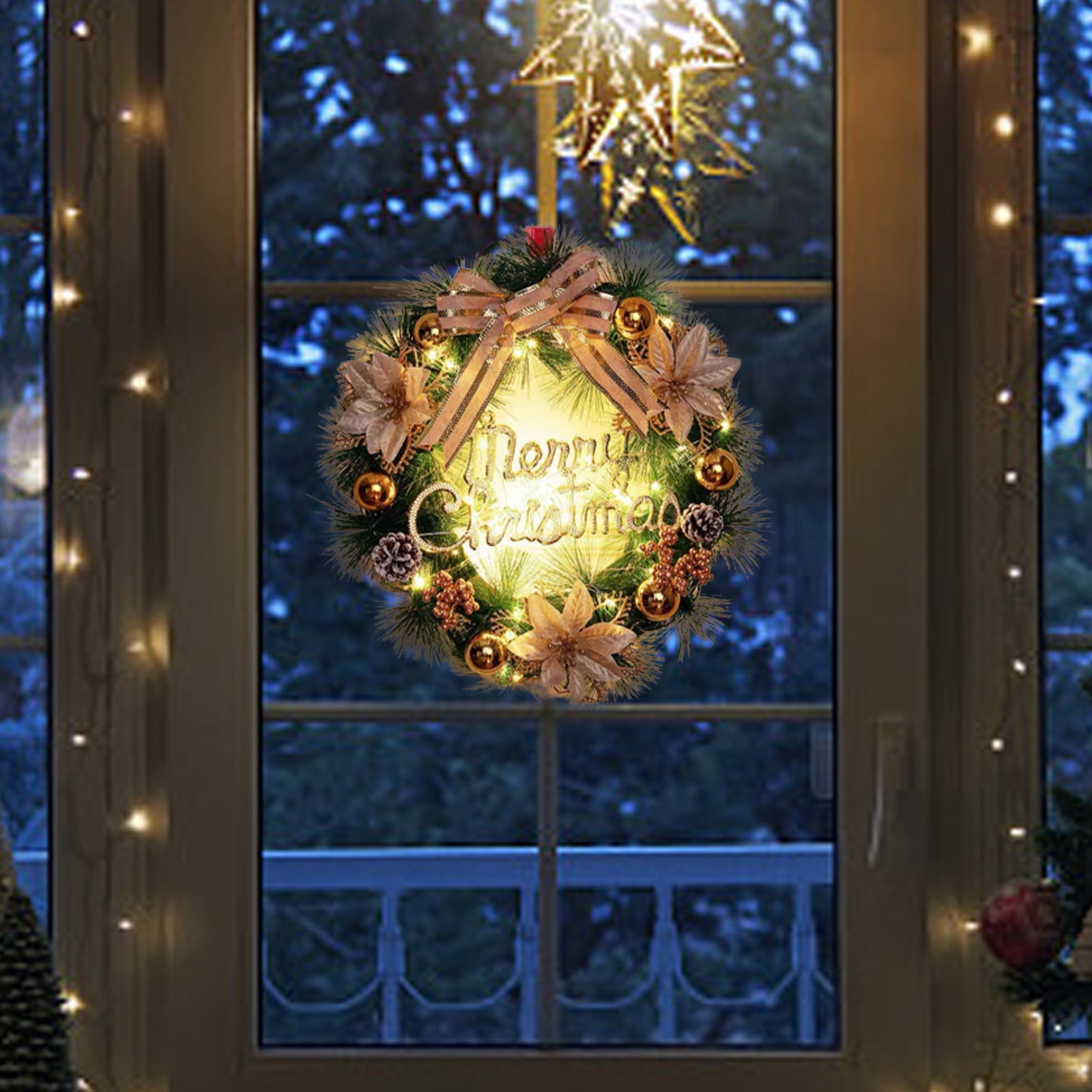 Flower Lighted Christmas Wreaths