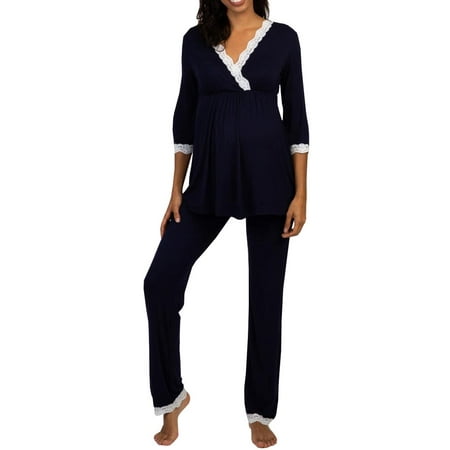 

Women s Casual Fashion 2-Piece Lace Blouse + Pants Pajama Set