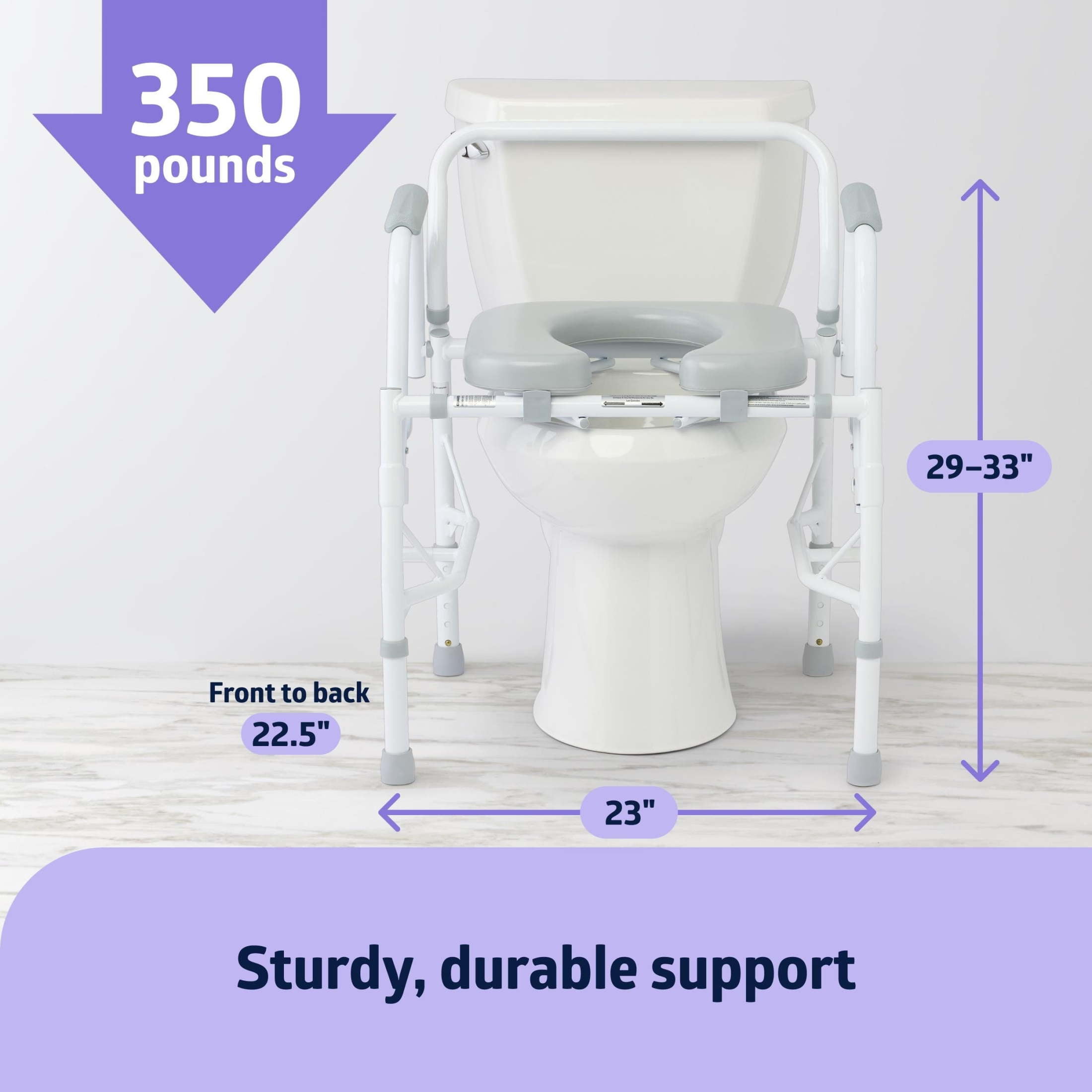 Medline Drop-Arm Commode, Swing Away Arm for Easy Transfer, with Padded Seat, Supports up to 350 lbs, Gray