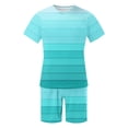 thumbnail image 5 of RYDCOT Men's 2 Piece Casual Loose Striped Outfit Round Neck Short Sleeve Shirt Elastic Waist Shorts Set Mint Green, 5 of 5