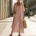thumbnail image 4 of Miluxas Women's Solid Color Cotton Linen 2 Piece Set Sleeveless Tank Dress and 3/4 Sleeve Long Cardigan Summer Beach Travel Outfits Pink, 4 of 9