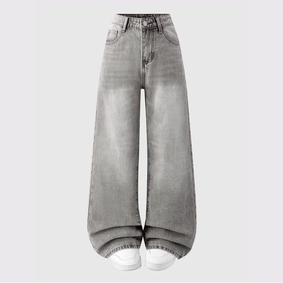 ITSAME Jeans for Girls, Wide Leg High Waist Elastic Waist Loose Casual Denim Pants Gray 12-13T