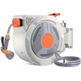 thumbnail image 1 of Ourlova Retractable Garden Hose Reel, 1/2”x130FT, UV Resistant, Auto Rewind, 9-Function Sprayer, Any Length Lock, 1 of 8