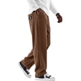 thumbnail image 4 of Hsovts Mens Vintage Wide‑Wale Corduroy Pants, Solid Relaxed‑Fit Straight‑Leg Multi‑Pocket Casual Street‑Style Trousers Brown L, 4 of 5