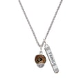 thumbnail image 1 of Delight Jewelry Goldtone Wide Translucent Brown Cheetah Print Spinners Silvertone Family Bar Charm Necklace, 23", 1 of 4