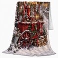 thumbnail image 2 of Vintage Red Beverage Cart in Snowy Village, Cozy Holiday Market Scene for Christmas Village Lovers, Warm Christmas Gift, Flannel Blanket for Living Room and Guest Room, Home Decor, 2 of 9