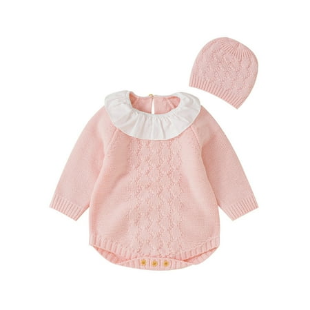 

Baby Girls Autumn Print Cotton Crewneck Long Sleeve Knit Sweater Romper Bodysuit Pullover Hat Clothes Youth Large Hoodie