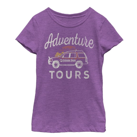 Girl's Jurassic Park Adventure Car Tours  Graphic Tee Purple Berry Small