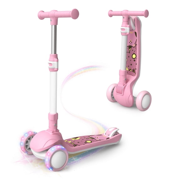 SIMATEKids Kick Scooter for Kids Ages 3-12, 3 Wheel Scooter with Light Up Wheels & 3 Adjustable Handlebars, Boys and Girls Gift,Pink