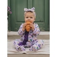 thumbnail image 6 of BemeyourBBs Newborn Baby Girls Mardi Gras Outfit Ruffle Footed Romper Long Sleeve Printed Zip Up Footie Jumpsuit Headband Cute Infant Spring Fall Winter Clothes, 6 of 9