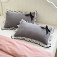 thumbnail image 3 of 2-Pack Sweetheart Pillowcases - Flannel Ruffled Pillow Covers with Bow | Soft Skin-Friendly Pillowcases for Bedroom, Multiple Colors, 3 of 5