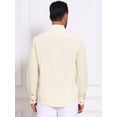 thumbnail image 3 of DARING DIVA Men's Stand Collar Long Sleeves Button Down Linen Shirts M Khaki, 3 of 7