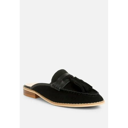 

EDMANDA Tassle Detail Leather Mules in Black