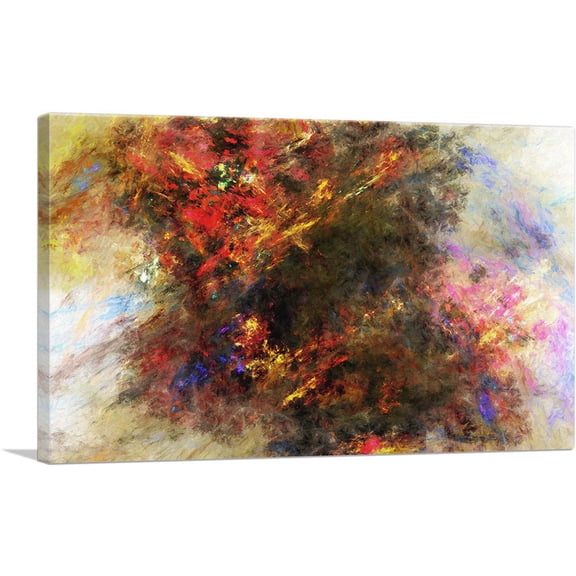 ARTCANVAS Red Orange Brown Fire on Tan Modern Rectangle Canvas Art Print - Size: 18" x 12" (0.75" Deep)