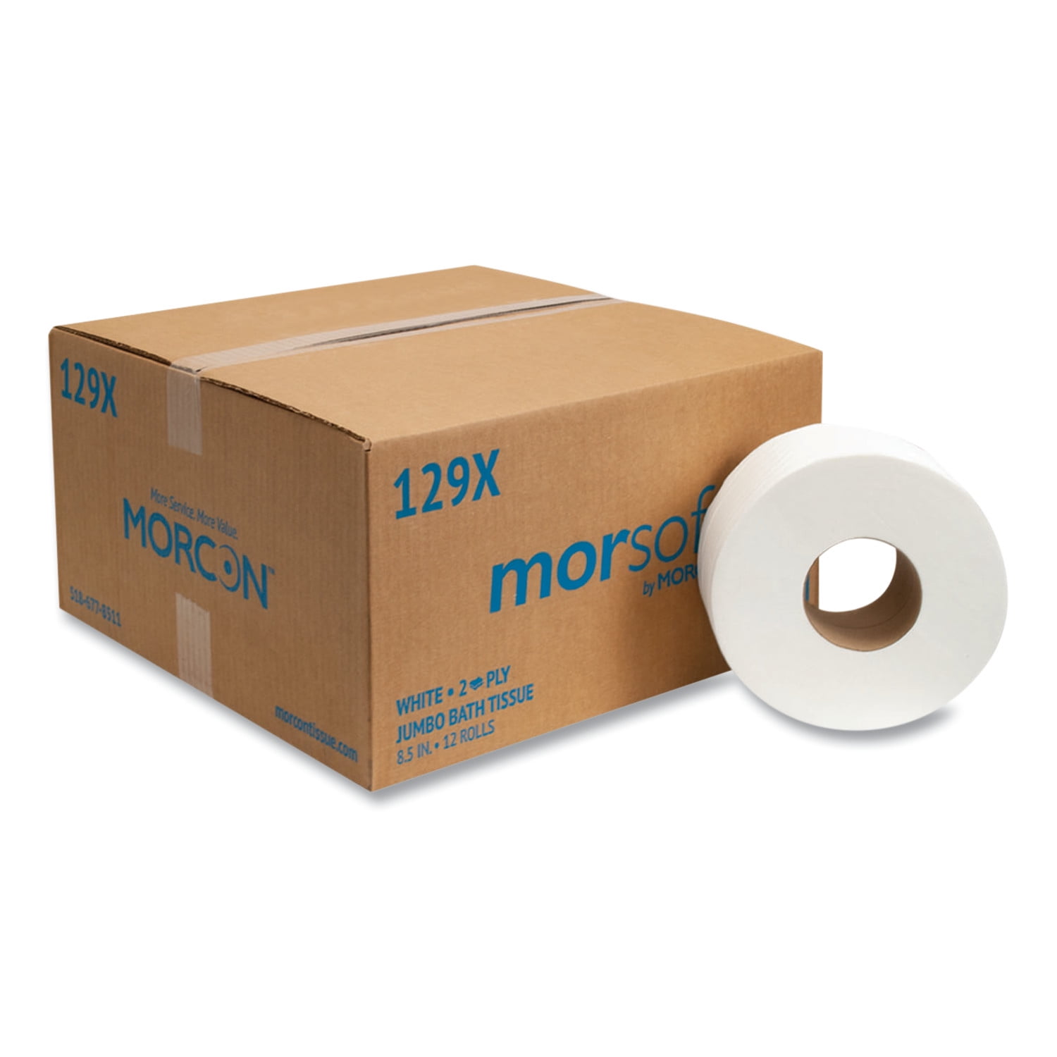 Morcon Tissue Jumbo Toilet Paper, Septic Safe, 2-Ply, White, 500 ft, 12/Carton -MOR129X