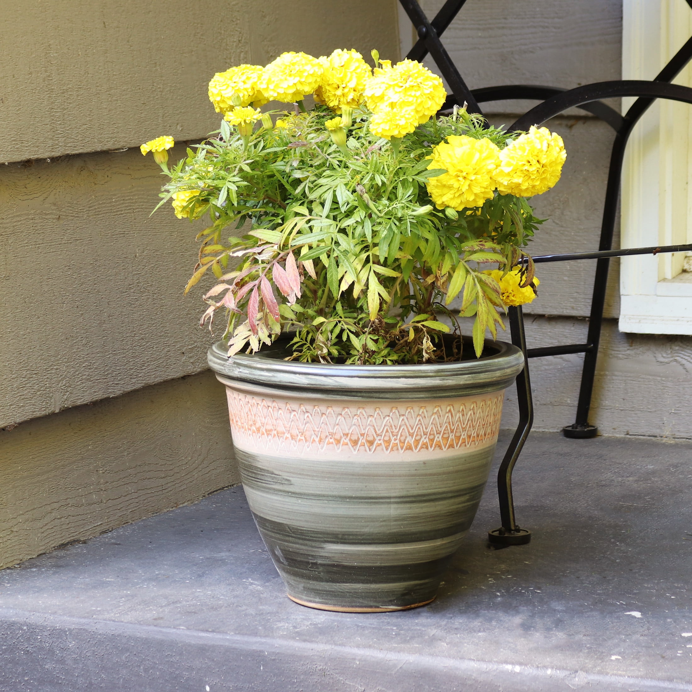 Sunnydaze Purlieu 12" x 12" x 10" Round Tempest Ceramic Outdoor Planter 2-Count