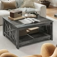 thumbnail image 3 of Craftian Square Coffee Tables with Storage, Farmhouse Wood Center Table for Living Room, Gray, 3 of 6
