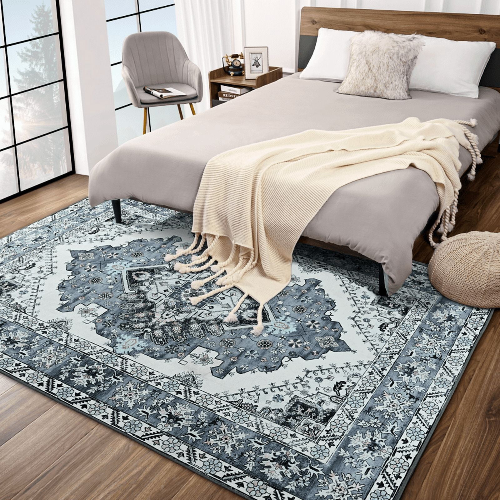 TWINNIS Area Rug for Living Room Persian Rug Vintage Boho Carpet for Bedroom,Gray,7'x10'