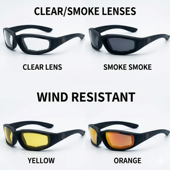 Motorcycle Riding Glasses Padded Wind Resistant Biker Choppers Sunglasses