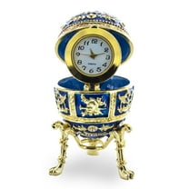 Blue Enamel Royal Inspired Imperial Easter Egg with Clock Surprise