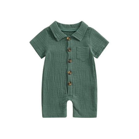 

ESASSALY Infant Boy Summer Jumpsuit Solid Color Short Sleeve Lapel Romper