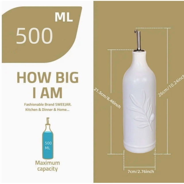 Botella dispensadora de aceite de oliva de cerámica, botella de condimento de cocina for el hogar, salsa de soja, vinagre, botella dispensadora de vino, esencial de cocina, blanco