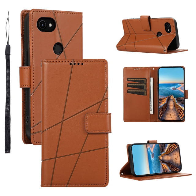 Google Pixel 3A Case ,Vintage PU Leather Flip Cover Card Slots Magnetic Kickstand Hand Strap Case for Google Pixel 3A