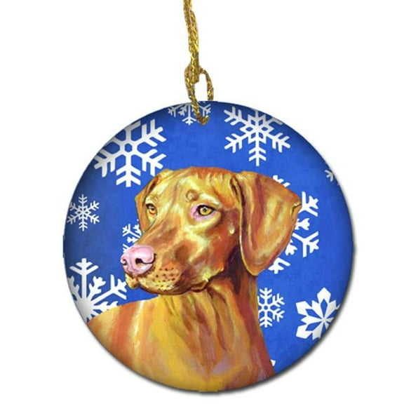 Vizsla Winter Snowflake Holiday Ceramic Ornament