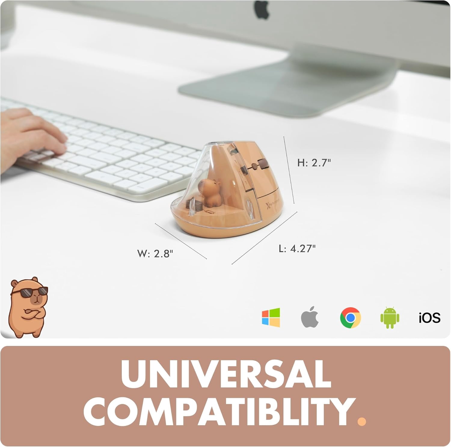 X9 Performance Wireless Vertical Ergonomic Mouse - Click with Capybara - (BT + 2.4G) Up to 4000 DPI, 6 Button, Rechargeable - Bluetooth Ergonomic Vertical Mouse Wireless - For Mac and PC - Brown