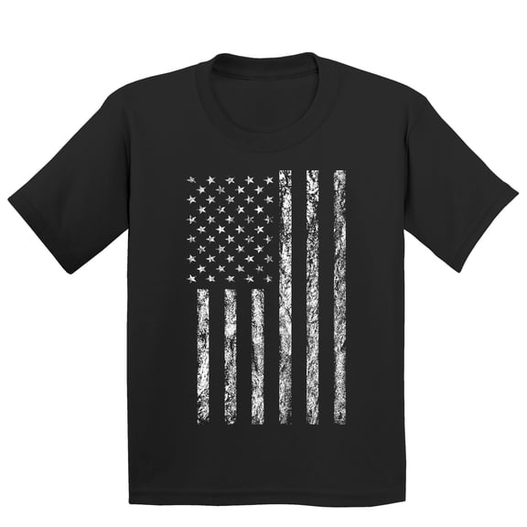 P&B White Distressed USA Flag 4th of July Independence Day Youth T-shirt, Black, M