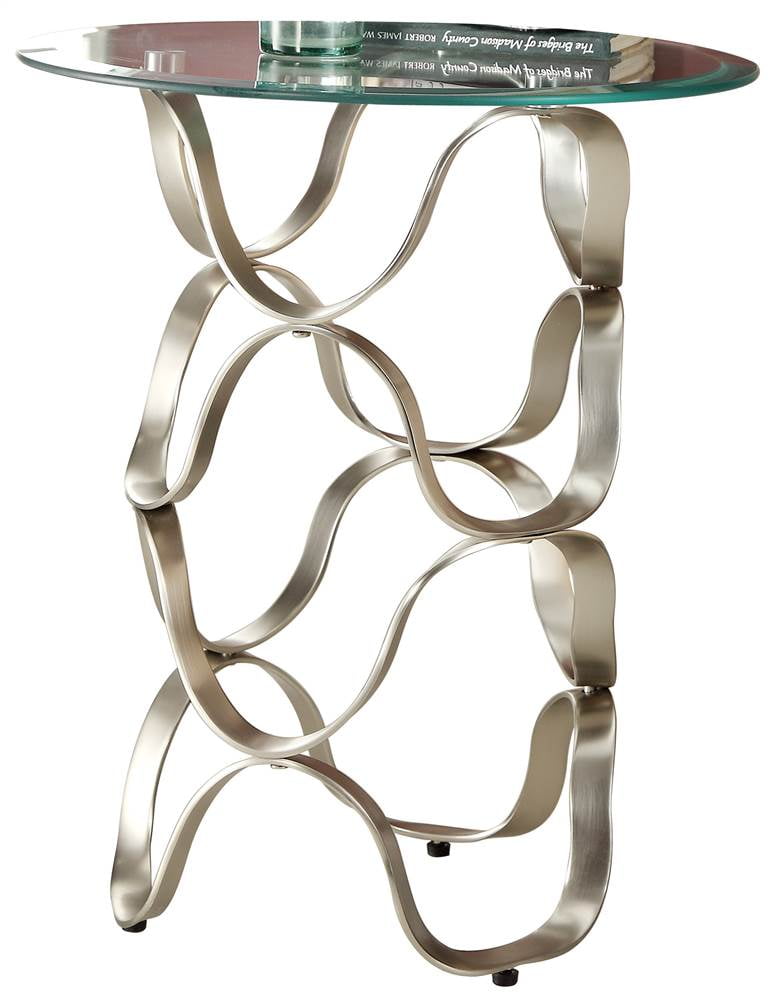 Homelegance Galaxy Round Glass Chairside Table w/ Wicker Base