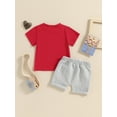 thumbnail image 6 of Toddler Boy Summer Outfit Letter Print Short Sleeve Round Neck T-Shirt with Solid Color Shorts 2 Pcs Set, 6 of 10
