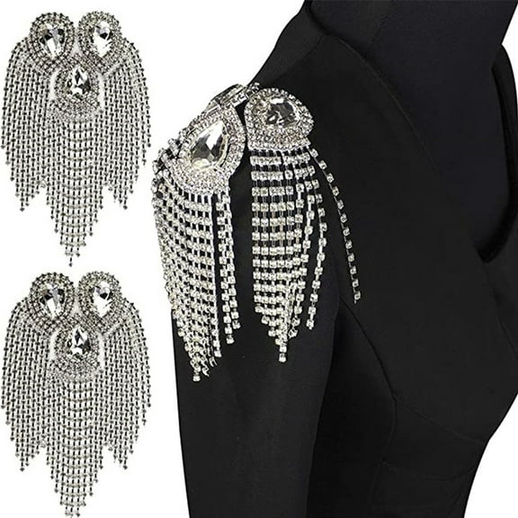 harmtty Shoulder Epaulet Rhinestone Tassels DIY Men Women Shoulder Board Badge Brooch Business Suit Accessories,Golden