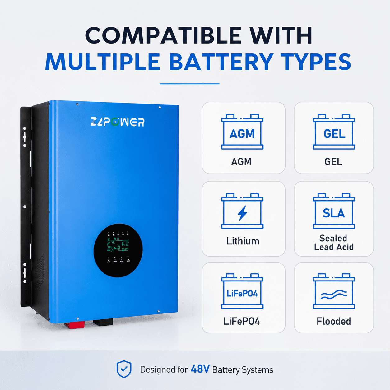 ZLPOWER 8000W 48V Hybrid Solar Inverter – 24000W Surge, Dual MPPT, UL1741 Certified, 120/240V Split-Phase Pure Sine Wave for Home & Business Backup