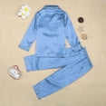 thumbnail image 4 of NOLDARES Baby Girls Boys Silk Pajamas Set Solid Long Sleeve Button Down Shirts Tops and Pants Infant Silk Pj Lounge Sets(K022-Light Blue), 4 of 7