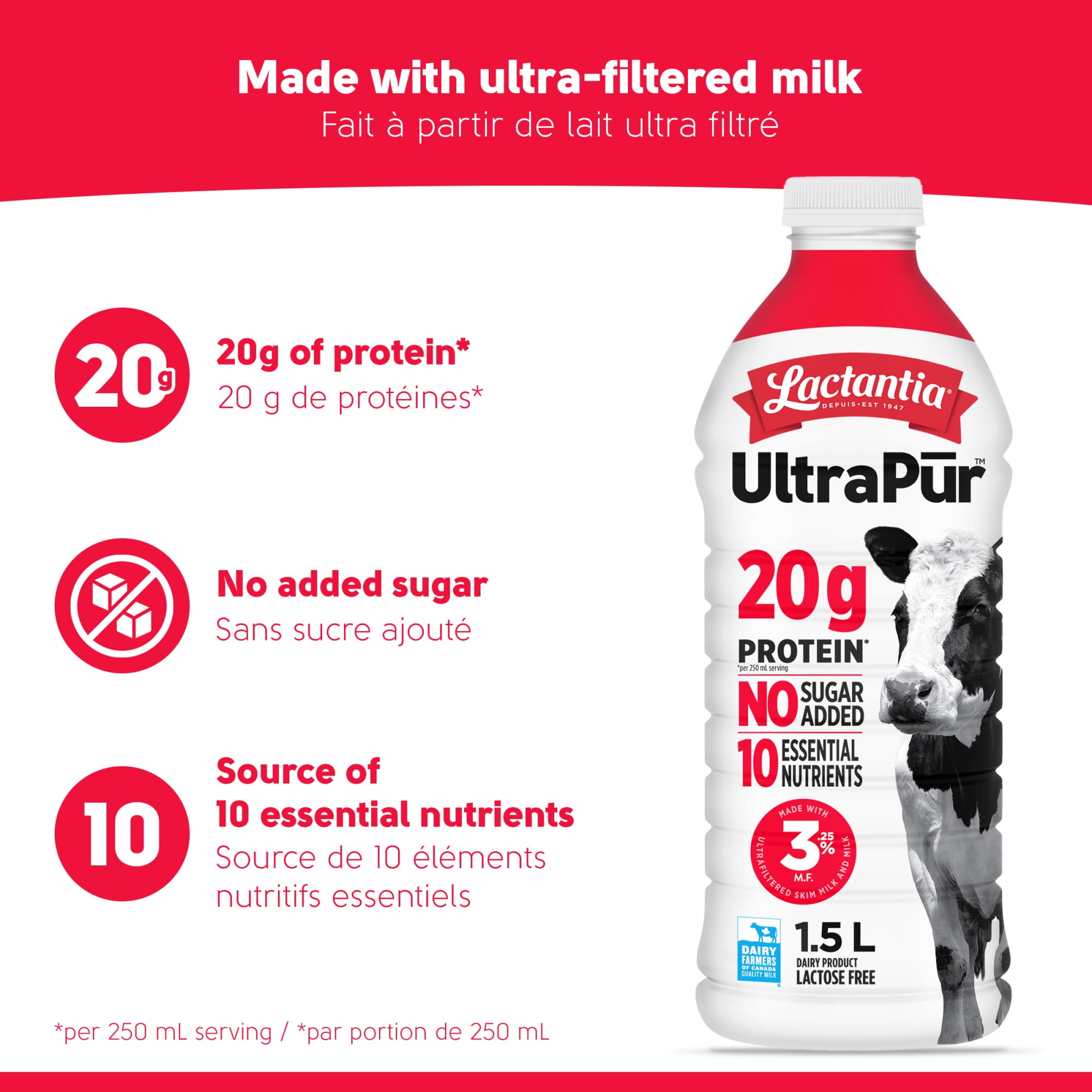 Lactantia UltraPur 3.25% Milk LF 1.5L Bouteille longue durée de 1,5 L