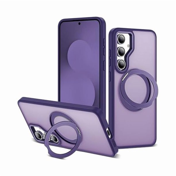 Chenchen for Samsung Galaxy S25 FE Case with 360° Rotatable Magnetic Ring Stand Compatible with Mag-Safe Military Protection Shockproof Matte Translucent Phone Cases for S25 FE,Dark Purple