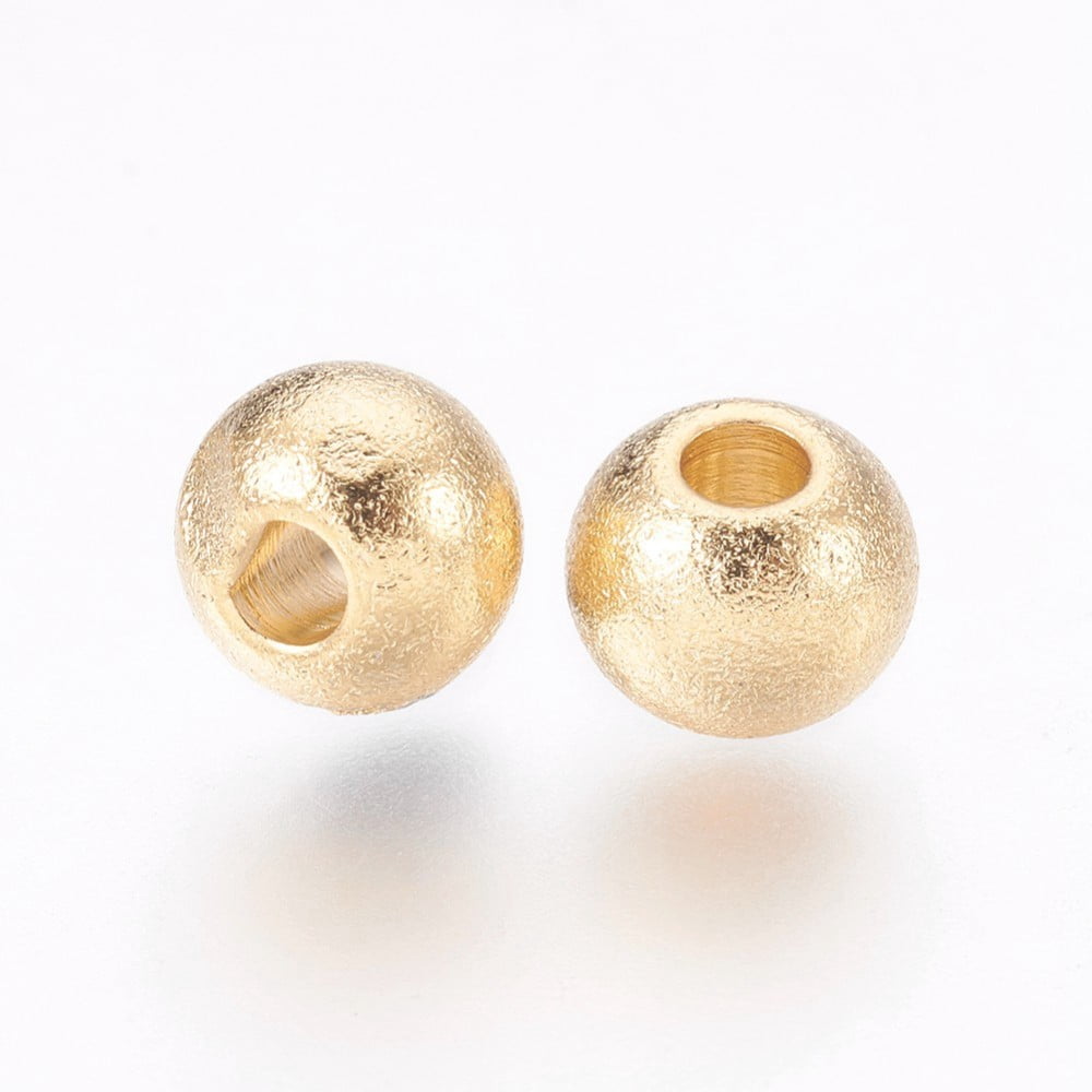 200 pc 201 Stainless Steel Beads Textured Round Golden 4x3mm Hole: 2mm
