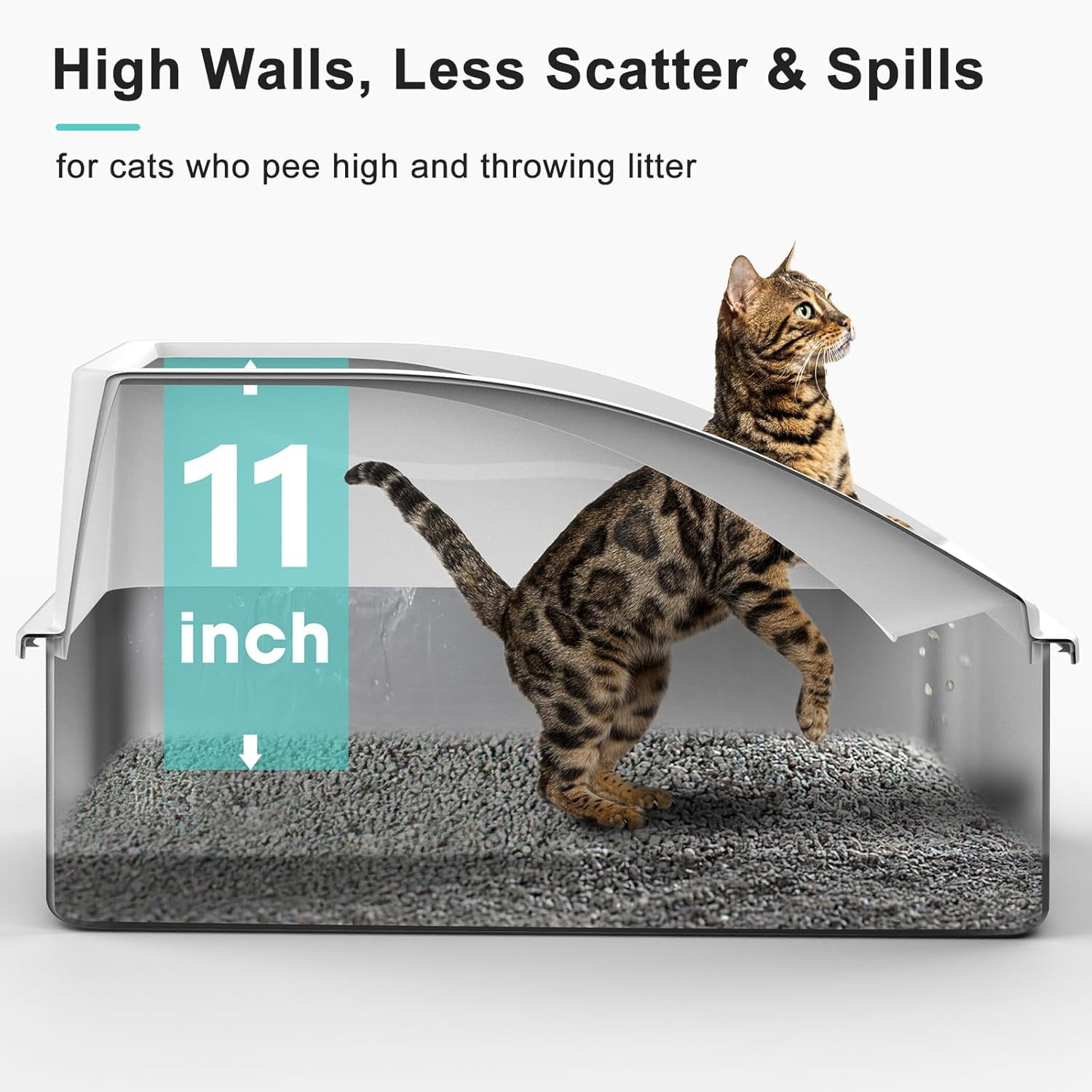 High Sided, Anti-Urine Leakage Stainless Steel Litter Box, XL Enclosed Cat Litter Boxes with Lid for Big Cats, Non-Stick Bottom, Includes Litter Mat & Metal Scoop