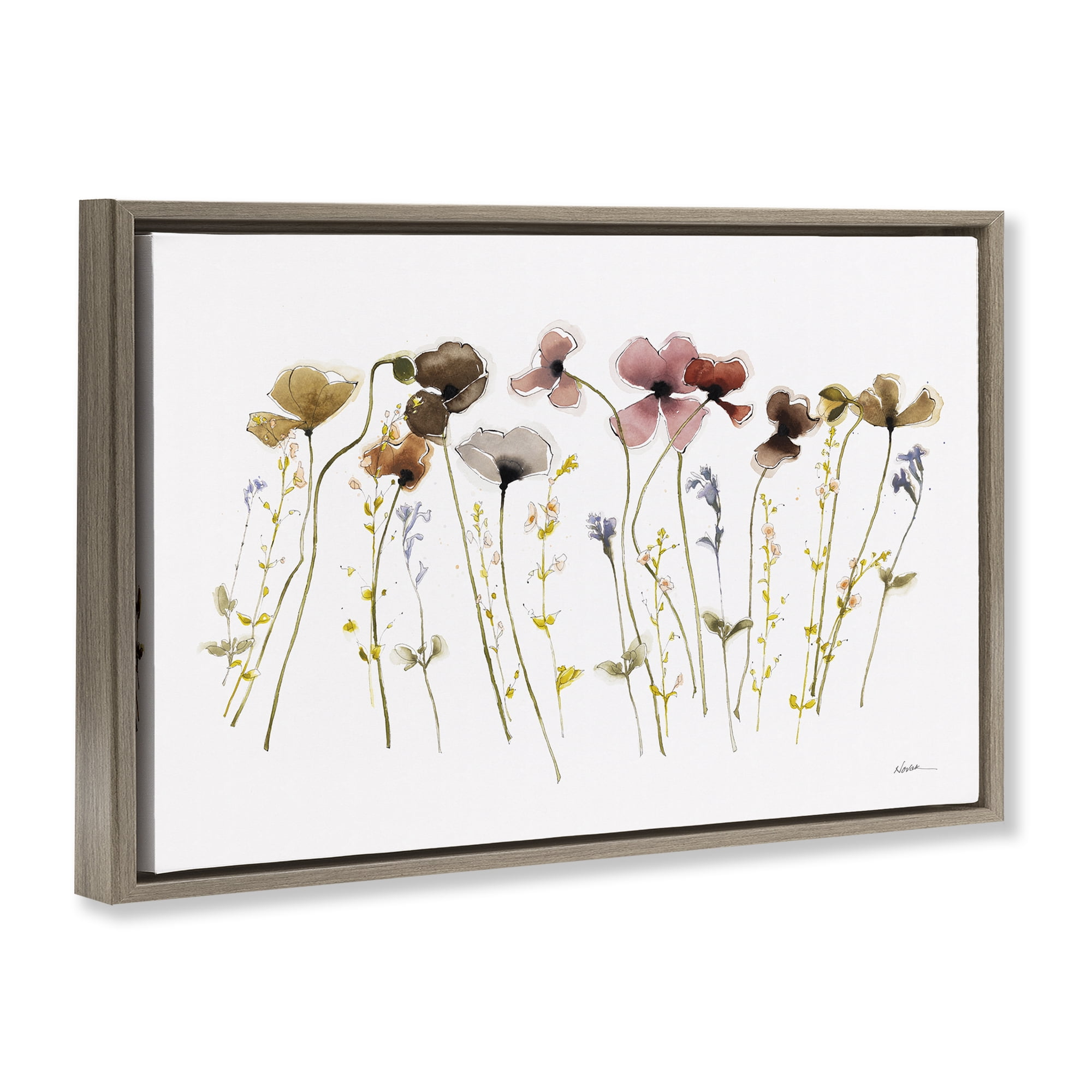 Stupell Industries Spring Poppy Sprigs Botanical & Floral Painting Brown Floater Framed Art Print Wall Art, 31 x 21