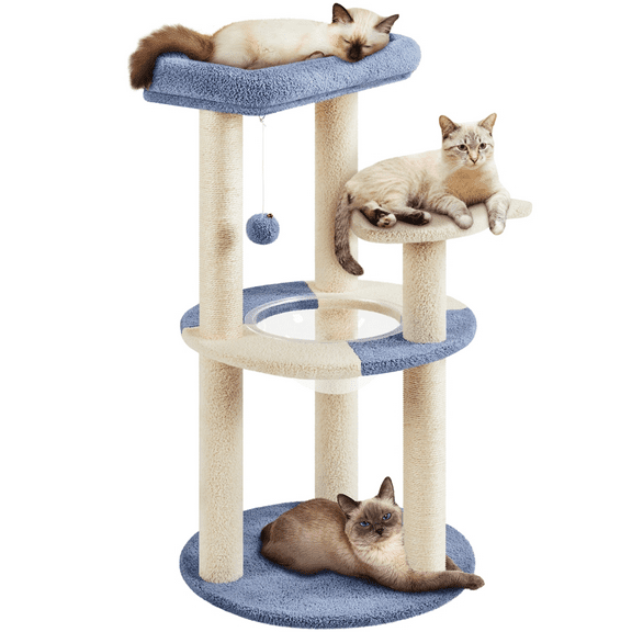 Alden Design 35.5″H Ocean Cat Tree with Padded Perch Natural Sisal for Kittens, Blue/Beige