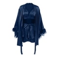 thumbnail image 4 of GZMOALH Women's Satin 3 Piece Pajama Set with Feather Trim Robe, Bralette Top and Matching Shorts, 4 of 9