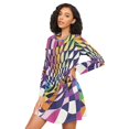 thumbnail image 3 of FORMRS Womens Long Sleeve Nightgowns Crew Neck Sleep Shirt Soft Pajamas Sizes S-3XL, Purple Wavy Plaid, 3 of 8
