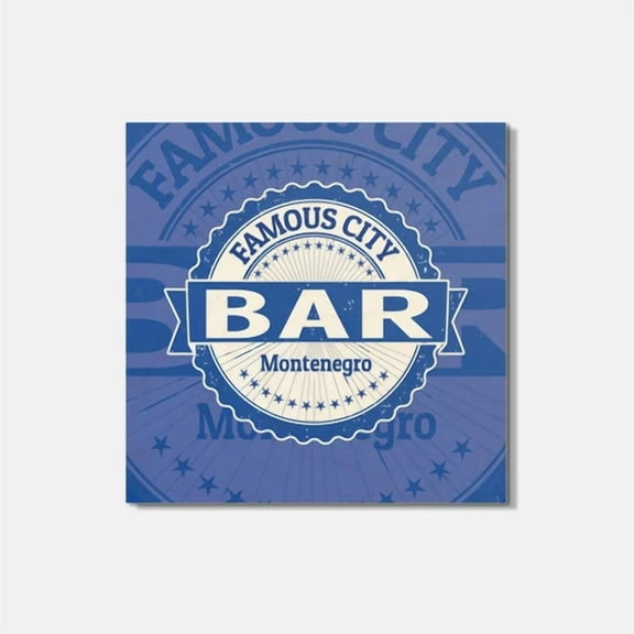 Bar City Montenegro Grunge Travel 4'' X 4'' Square Wooden Coaster