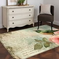 thumbnail image 4 of Rectangle Area Rug 4x6ft, Pastoral Bird Floral Rose Leaves Non-Shedding Washable Area Rug, Vintage Newspaper Texture Non Slip Low-Profile Rugs for Living Room, Bedroom Dining Room, 4 of 9