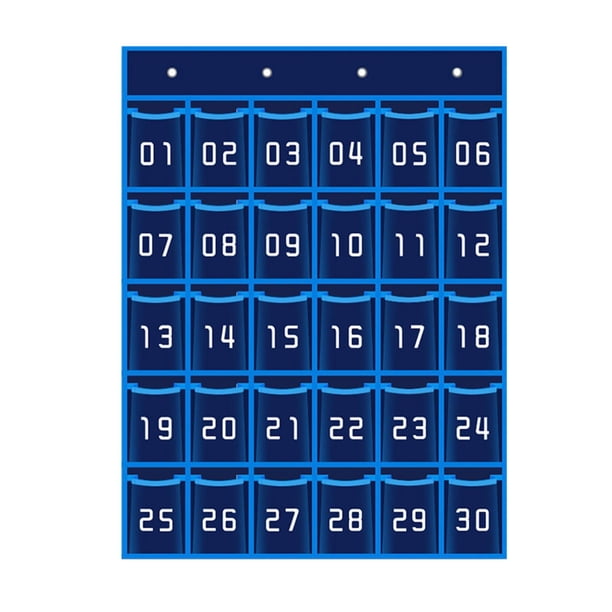 Organizador de bolsillo para artículos diversos para el aula, tarjeta multiusos para colgar en la pared Azul 30 Bolsillos